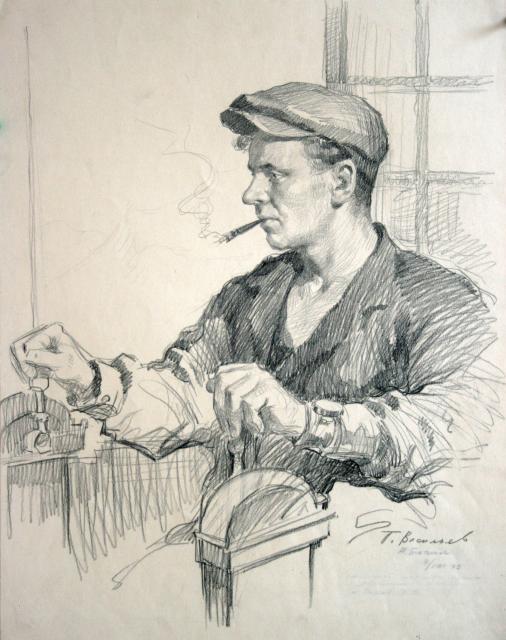 Васильев П.В. Машинист рудника «Гора Высокая» Д.Ф.Пестов. 1942 Васильев П.В. Машинист рудника «Гора Высокая» Д.Ф.Пестов. 1942